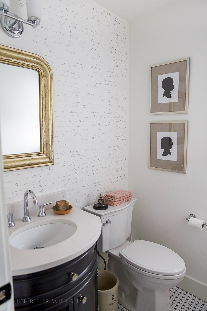 Black, white and French powder room- Home Style Saturdays