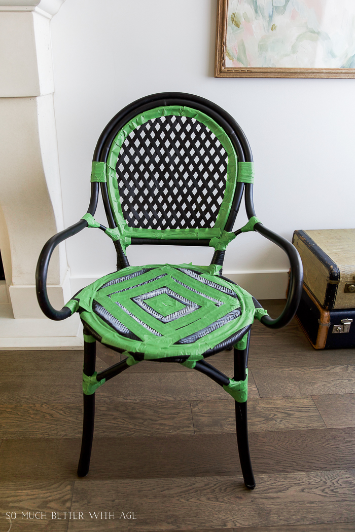 The Frog tape on the seat and the back of the chair.