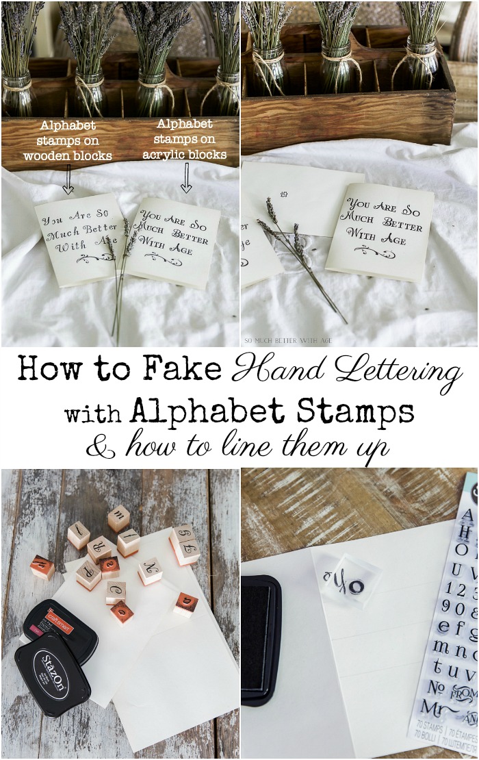 How to Fake Hand Lettering with Alphabet Stamps & how to line them up - So Much Better With Age #frenchdecor #frenchvintage #handlettering #rubberstamps #alphabetstamps