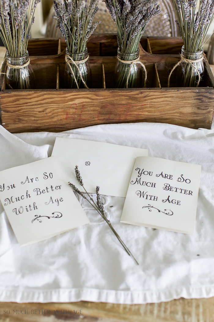 How to Line Up Alphabet Letter Stamps and Use in Place of Hand Lettering/lavender in jars, vintage wood crate, stamped cards.