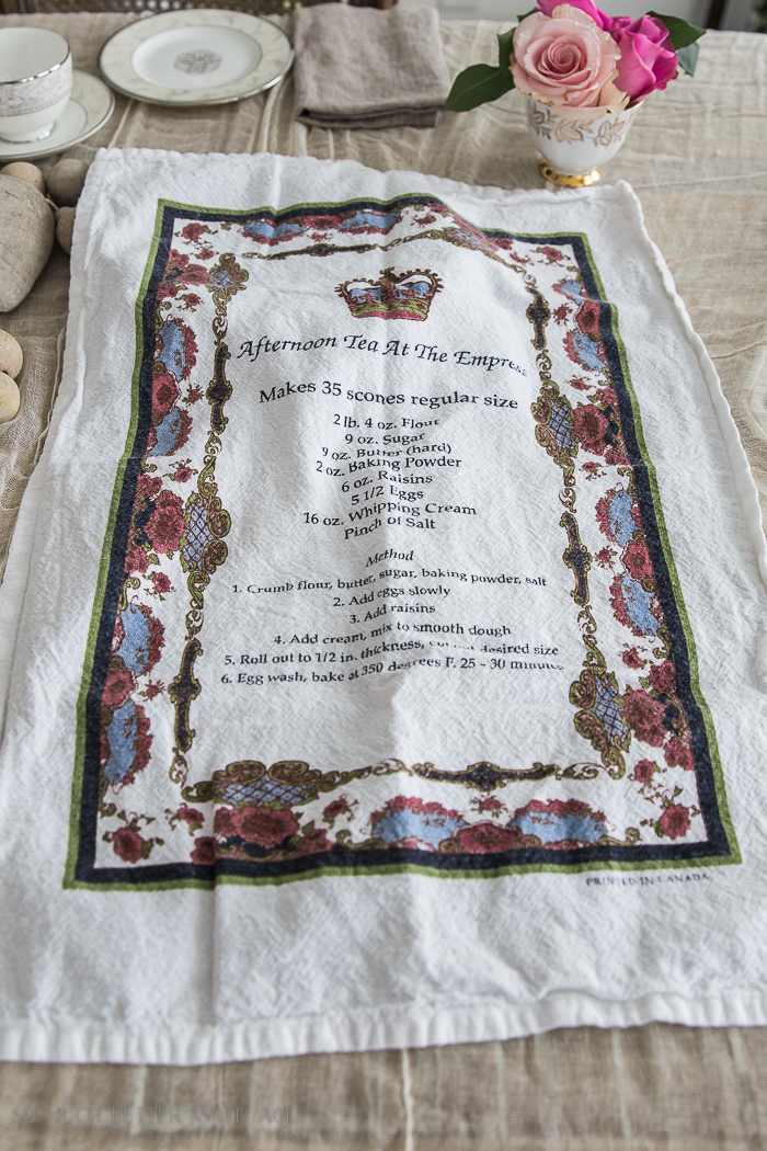 A tea towel from the Empress Hotel with the recipe on it.