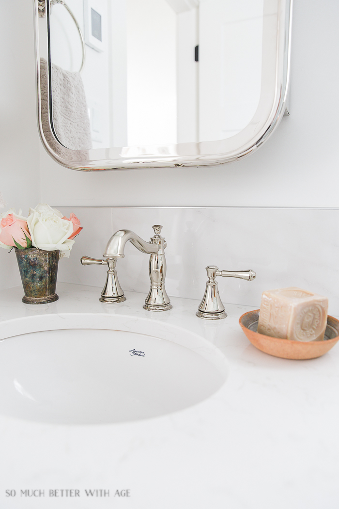 Small bathroom renovation and 13 tips to make it feel luxurious/polished nickel faucet - So Much Better With Age