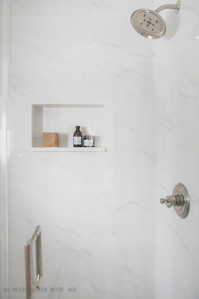 Small bathroom renovation and 13 tips to make it feel luxurious/marble shower - So Much Better With Age