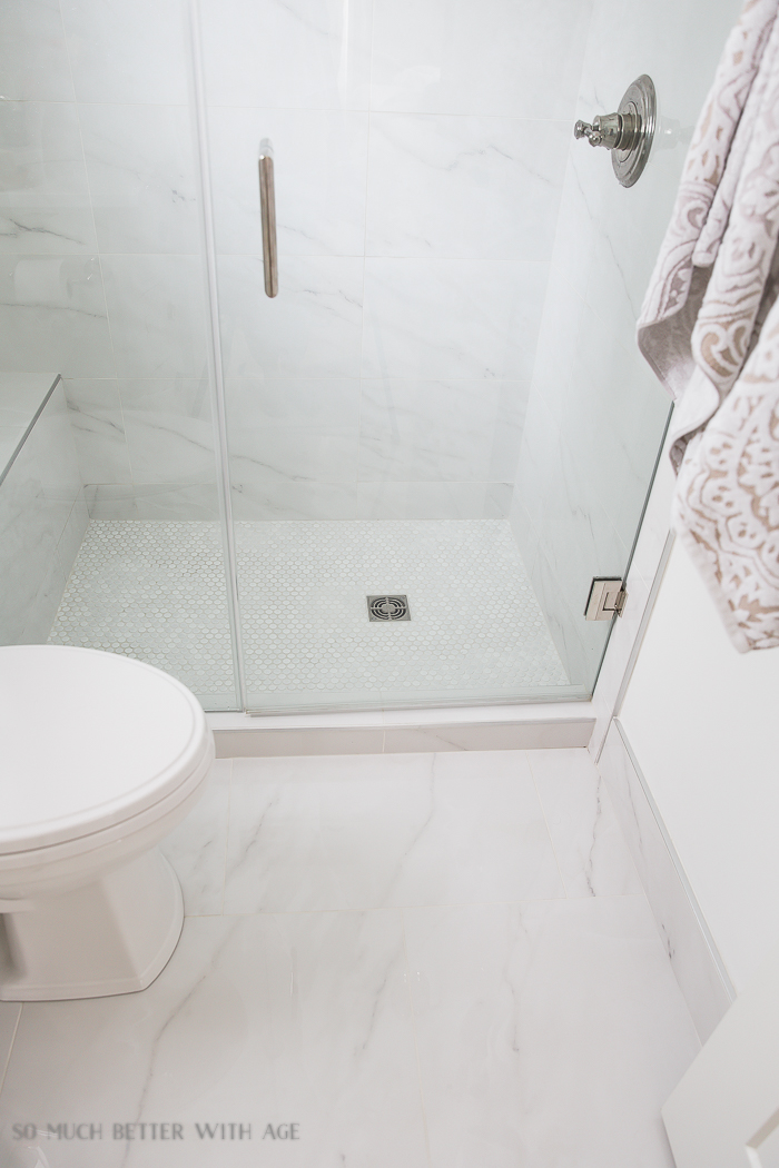 Small bathroom renovation and 13 tips to make it feel luxurious/porcelain tile shower - So Much Better With Age