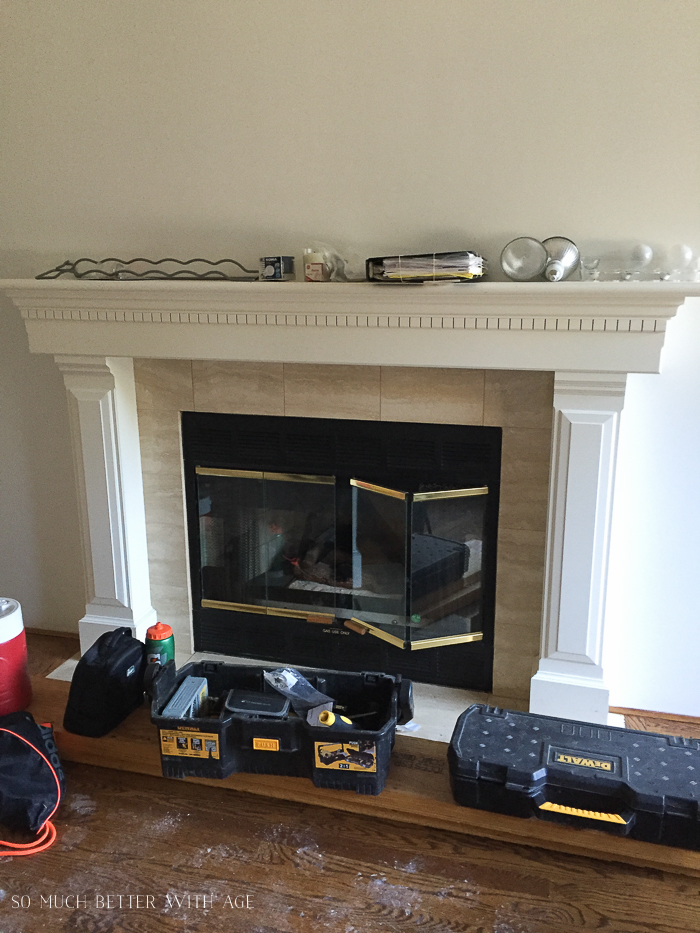 The fireplace before renovating it.