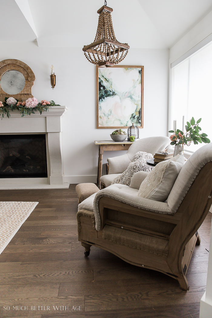 Side view of the armchairs in a neutral shade.