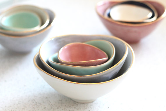 The Best Mother's Day Gifts from Etsy/nesting gold rimmed bowls Fringe and Fettle - So Much Better With Age
