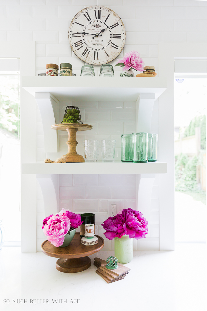 Pink and Green Summer Kitchen/open shelving kitchen - So Much Better With Age