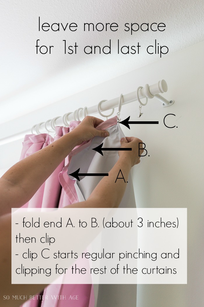 Showing how to leave more space between the pleats with the clips.