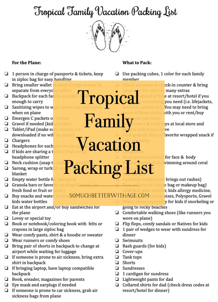 Tropical Family Vacation Packing List (Free Printable)