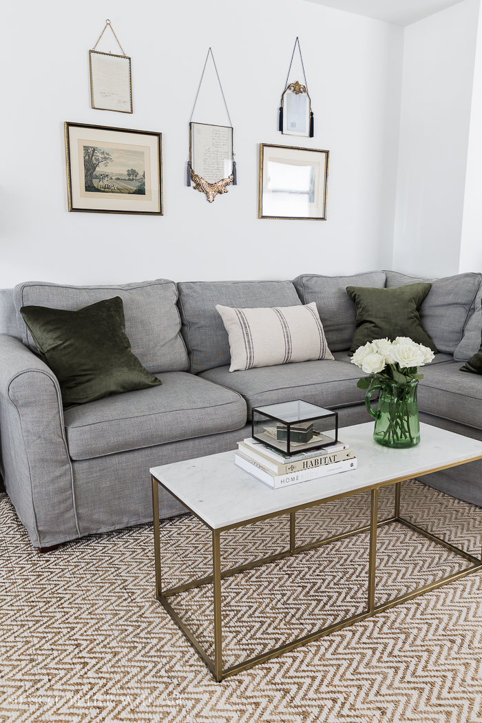 Honest Review of Pottery Barn's Slipcovers in Premium Performance/gold and marble coffee table - So Much Better With Age