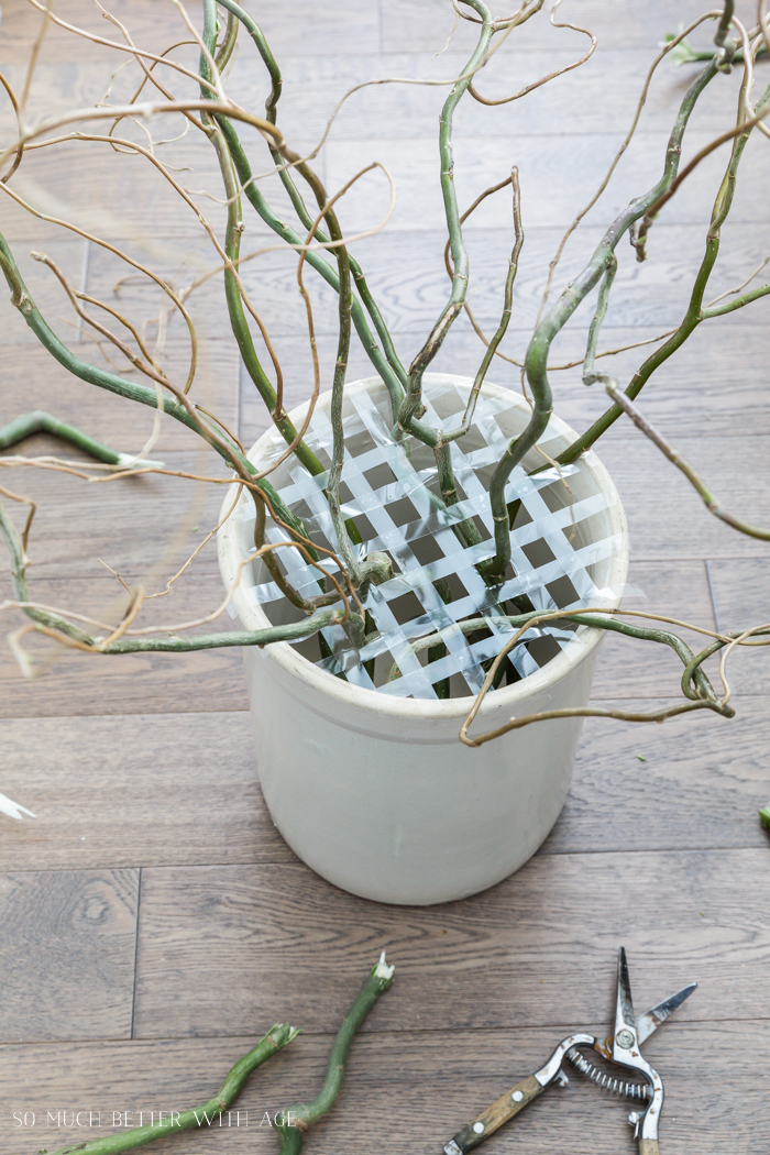 How to Make an Easter Egg Tree/stick curly branches in pot - So Much Better With Age