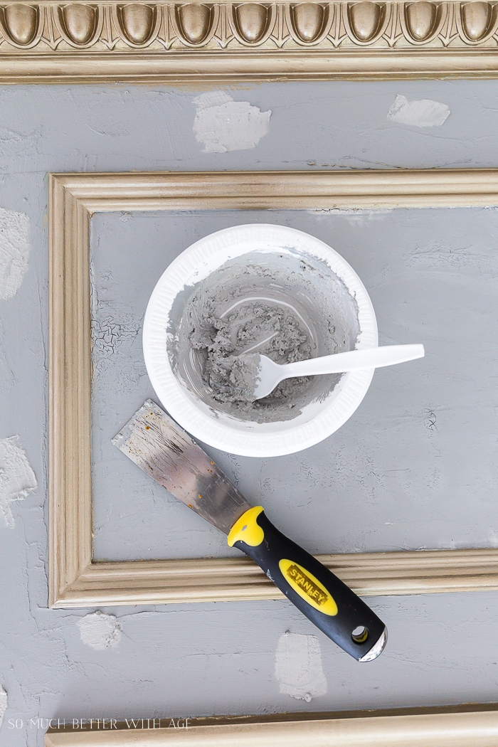 Plastering on some furniture. 