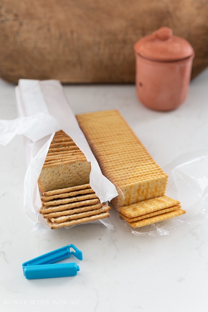 Packages of crackers ripped open.