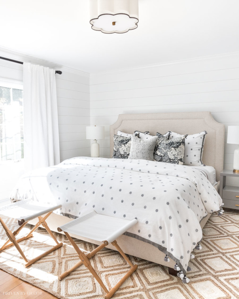 Bedroom with polka dot duvet from Kris of Driven by Decor.