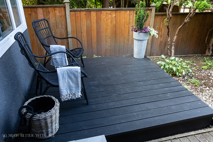 Black patio deck. 