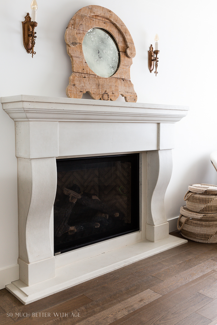 stone tile fireplace in dining room