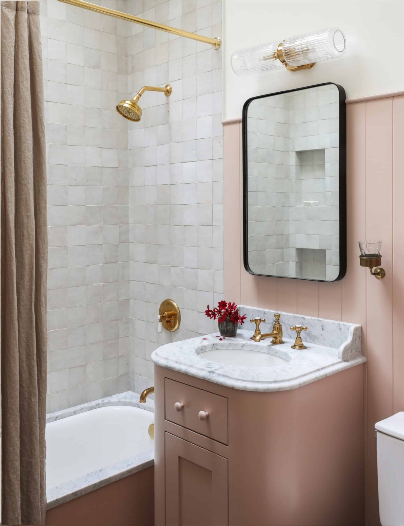    Heidi Caillier Design Seattle Interior Designer Bathroom Pink Zellige Tile Scaled 1 806x1050 