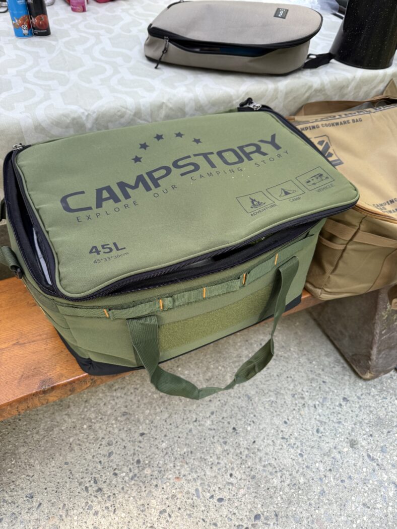 Green camping storage bag.