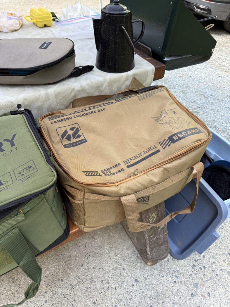 Brown camping storage bag.