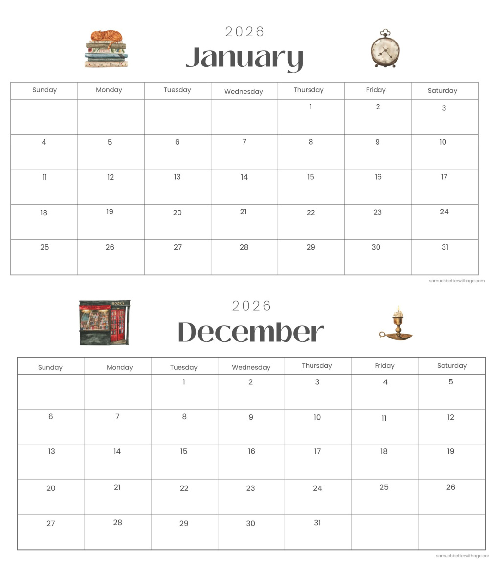 2026 Vintage Style Monthly Calendar